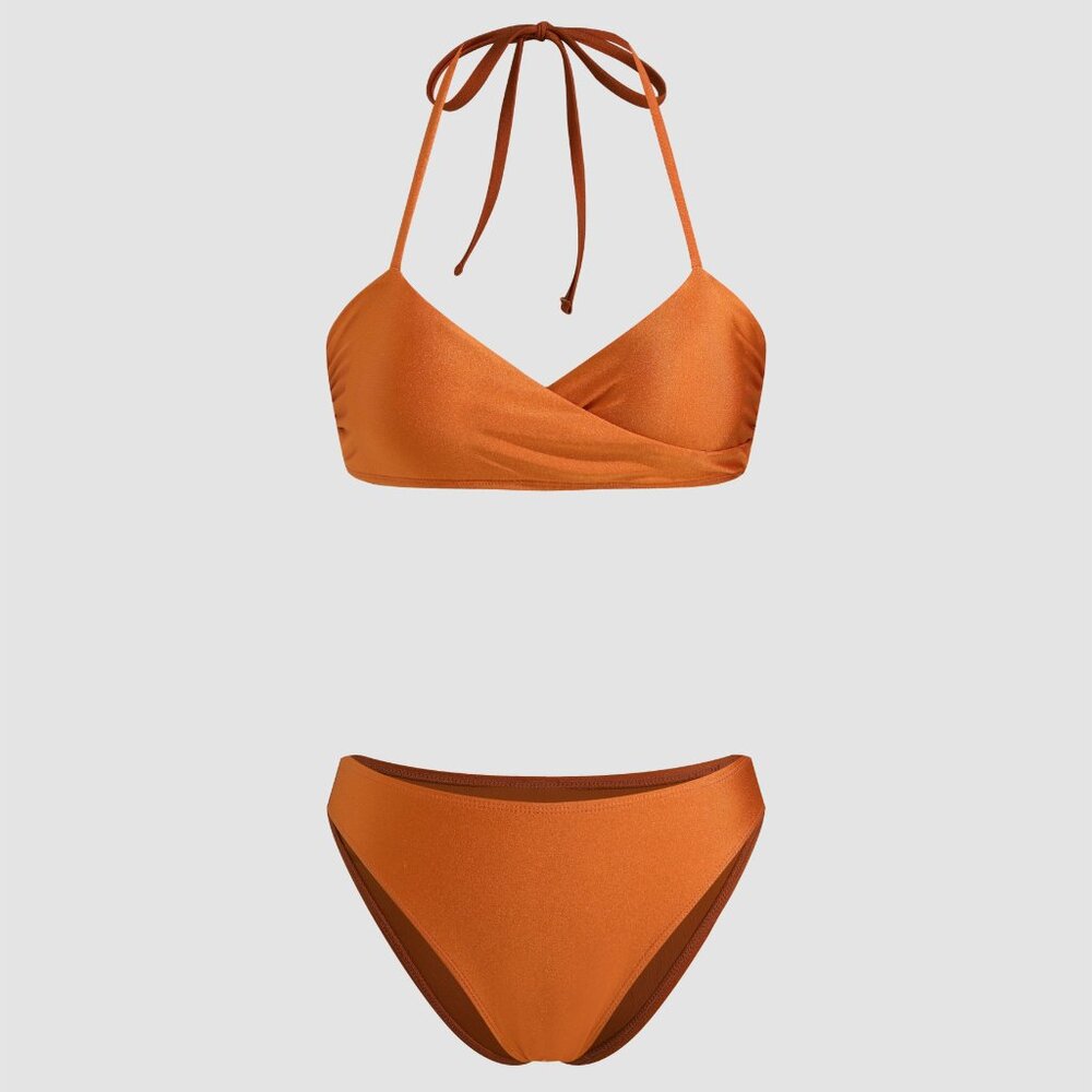 V-neck Wrap Halter Cheeky Bikini Set